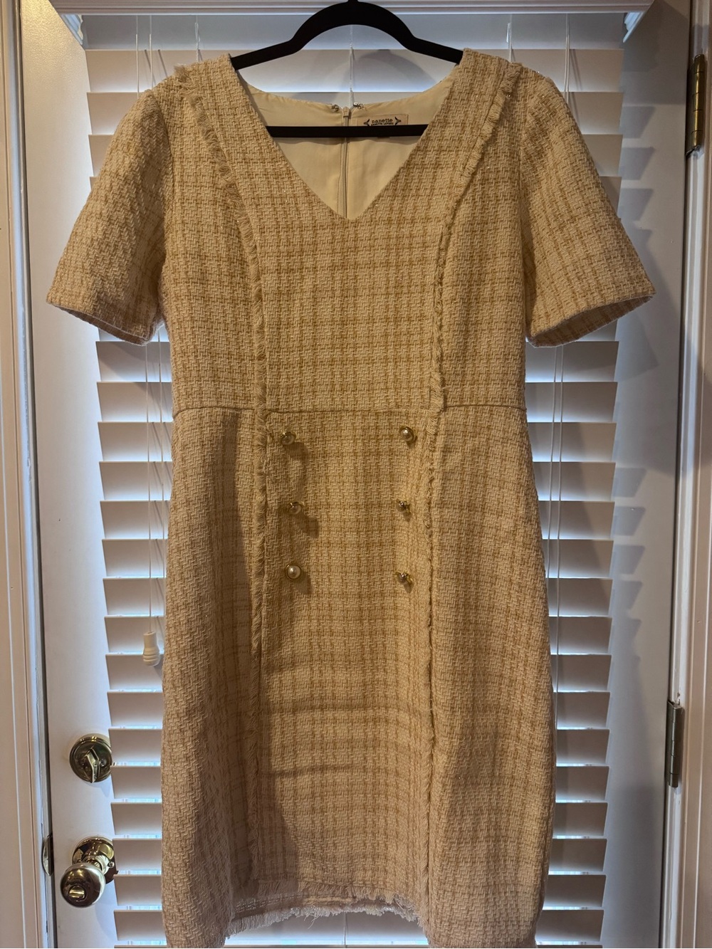 Nanette Lepore Cream Tweed V-Neck Shift Dress